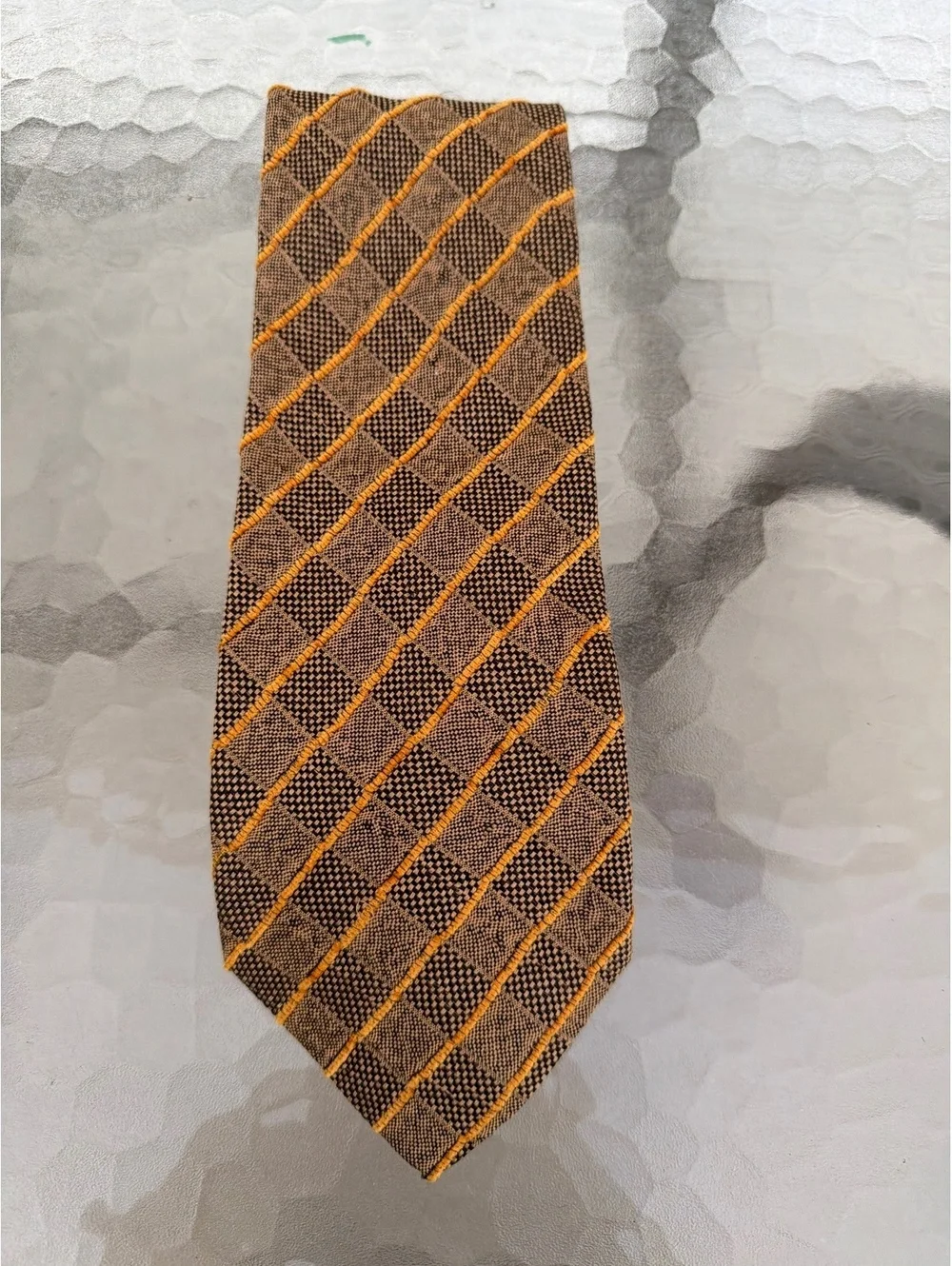 Vintage Ermenegildo Zegna Men's Silk Tie Brown Orange Geometric Necktie